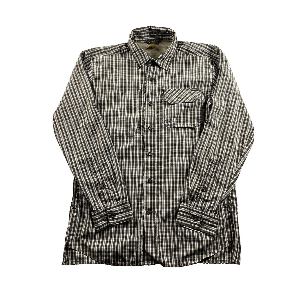 Eddie Bauer Men's Travex Gray Plaid Button Front Collared Long Sleeve Shirt Sz S